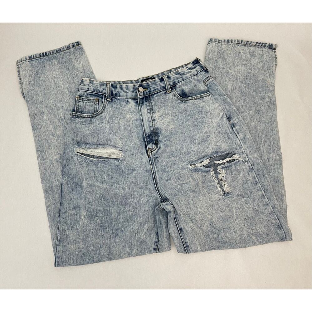 Pretty Little Things Ice Blue Ripped Split Hem Jeans